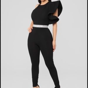 Black flounce sleeve shine bright FN jumpsuit